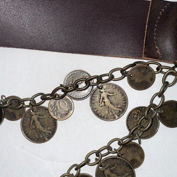 Antoniazzi Brown Leather Belt with Coin Chain Accents Handcrafted in Italy. - Picture 8 of 15